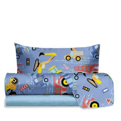 Image of hermet Jolly Tractor Single Bed Sheet Set, 100% Cotton, Top + Fitted Pillowcase, Bedding Set with Design for Bedroom