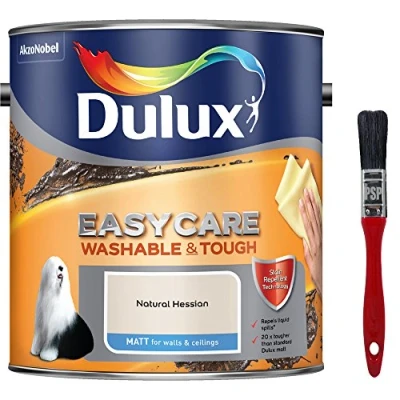 Image of New 2017 Dulux Easycare Washable &amp; Tough Matt Natural Hessian 2.5L with Unique Stain Repellent Technology. Includes PSP Touch up Brush.