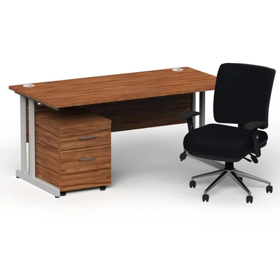 Image of Impulse 1800 Silver Cant Desk Walnut + 2 Dr Mobile Ped &amp; Chiro Black