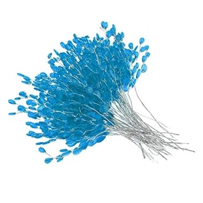 Image of YMLOVE 50Pcs/Set Water Drop Artificial Acrylic Flower Picks Crystal Diamante Branches For Party Wedding Floral Decoration (Blue)