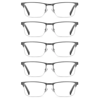 Image of EYECEDAR 5 Pack Reading Glasses for Men Women Blue Light Blocking Metal Gunmetal Half Frame Spring Hinge Anti Eyestrain Glare Eyeglasses Computer Readers 1.50