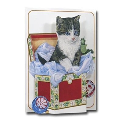 Image of Kitten In A Box Pictoria Press 3D Pop Up Christmas Greeting Card