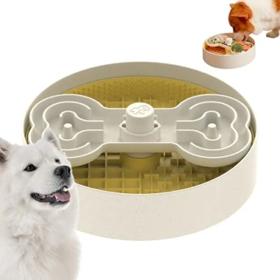 Image of Puzzle Feeder Dog Bowl, Slow Bowls for Dogs, Bowl Dry, Wet, and Raw Food, Food Large Dogs,Yellow