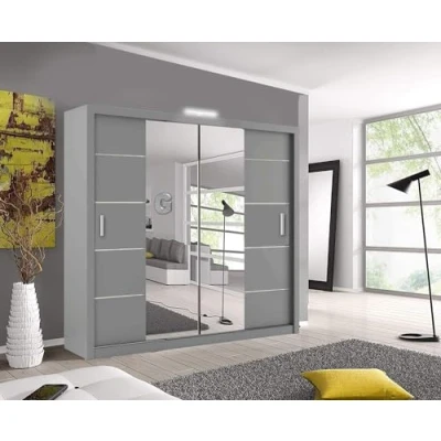 Image of OSLO Modern Mirror sliding door wardrobe with LED Light Width 150cm/180cm/203cm (Grey, 203cm)