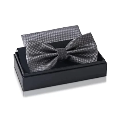 Image of Massi Morino bow tie anthracite with handkerchief for men Set Suit men&#039;s wedding Adjustable grey