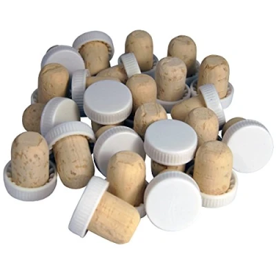 Image of Plastic Top Flanged Wine Stoppers White Show Corks Pack Of 24