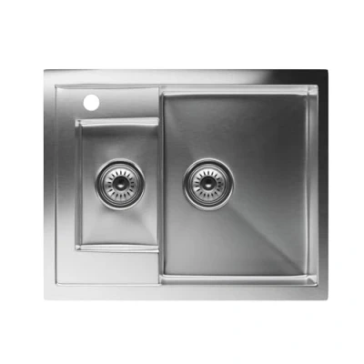 Image of Klarstein Stainless Steel Kitchen Sink 1.5 Bowls, Durable 304 Steel, Scratch &amp; Heat Resistant, Easy to Clean, Includes Overflow Installation Kit, 61x50 cm, Brushed Finish