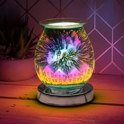 Image of lesser and pavey LP51884 Bulb Shaped Desire Aroma Touch Lamp Silver 3D Santa Sleigh design 1 Pc, Multicolor, H17cm