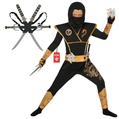 Image of Morph Deluxe Gold Ninja Costume Kids Boys Halloween Costumes For Toy Swords Outfit Toddler 3 4 Years