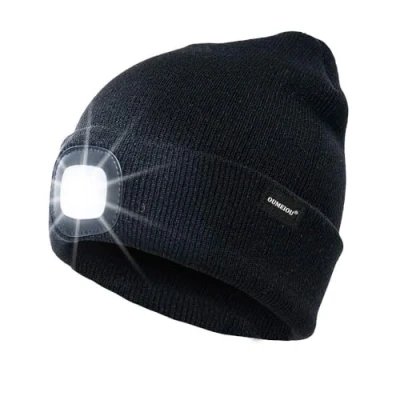 Image of Oumeiou New Warm Bright LED Lighted Beanie Cap Unisex Rechargeable Headlamp Hat Multi Color (Black)