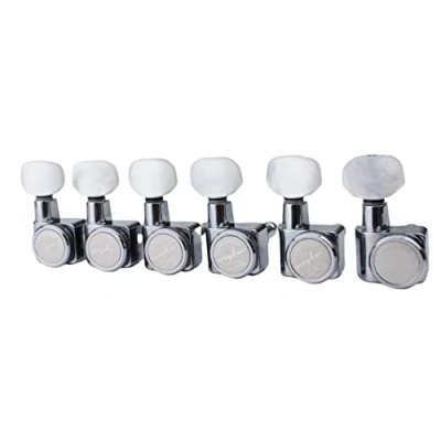 Image of Guyker 6 In line Guitar Locking Tuners 1:18 Lock String Tuning Key Pegs Machine Heads for Folk Classical Acoustic Electric Pearl Buttons, Chrome