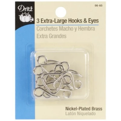 Image of Dritz Extra Large Hooks &amp; Eyes, Nickel Plated Brass, 3 Count