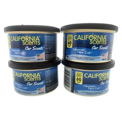 Image of California Scents New Car Air Freshener, 4 x 42g Freshener Fragrance, Adjustable Lid, Lasts up to 60 Days, Fits Cup Holder, Scented, Black/Blue