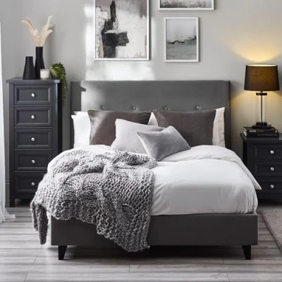 Image of Julian Bowen Shoreditch High Headboard Bed, Grey, King Size