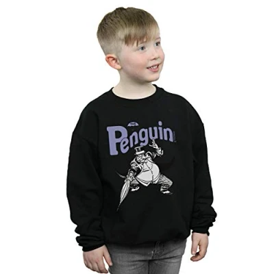 Image of DC Comics Boys Penguin Mono Action Pose Sweatshirt Black 5 6 Years