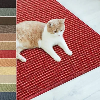 Image of Sisal Cat Scratching Mat, Large Scratch Mat (Red, 60 x 80 cm) Non Slip Claw Board Pad, Natural Carpet, Woven Furniture Protector