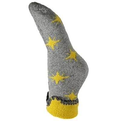 Image of Joya Luxurious Cuff Bed Wool Blend Socks UK 4 7 EU 36 40 Grey With Large Yellow Stars