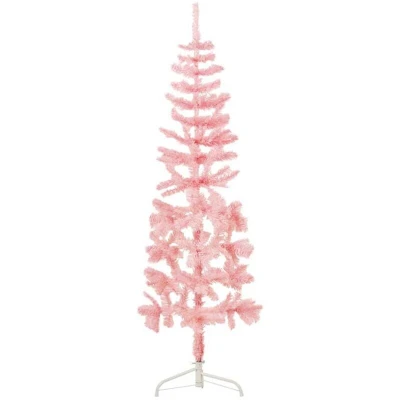 Image of vidaXL Slim Artificial Half Christmas Tree with Stand Pink 180 cm