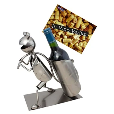 Image of BRUBAKER Frog with Leaf Wine Bottle Holder Stand Rack Home Kitchen Table Art Decoration Gift Card