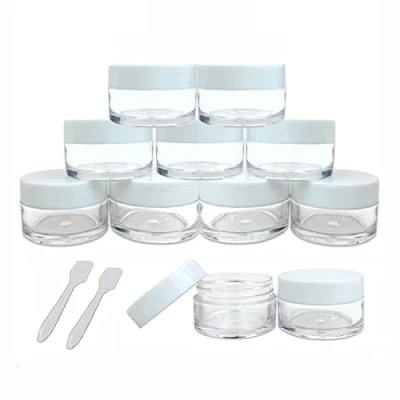 Image of 20ml/0.7oz Leak Proof Travel Cosmetic Jar Pots 20pcs Plastic Sample Containers with White Screw Lids, Makeup Jars + 4 Spatulas