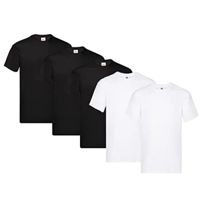 Image of Fruit of the Loom Men&#039;s Original T Shirt (Pack 1), 3 Black 2 White + 1 Hl Purchase Notepad, L
