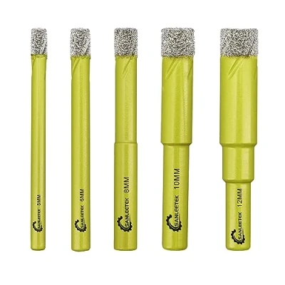 Image of Dry Diamond Drill Bits Set 5pcs 5/6/8/10/12mm Hole Saw Kit with Round Shank for Marble Granite Ceramic Porcelain Tile Quartz SANLEETEK