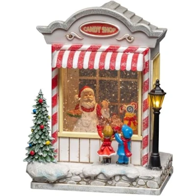 Image of Konstsmide LED Snow Globe Lantern Candy Shop and Santa Claus Scene, Water Filled/Christmas Decorations Indoor Use (IP20) / Optional Eight Song Music/Battery Operated: 3xC 1.5V (excl.), White