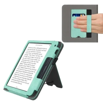 Image of kwmobile Cover Compatible with Kobo Libra 2 Faux Leather/Suede Case Stand Mint/Dark Grey