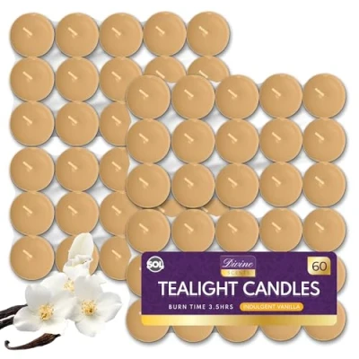 Image of 60pk Vanilla Tea Lights Light Candles Long Burning Tealights Scented Tealight T