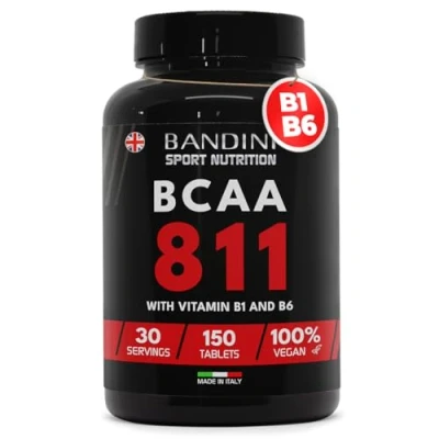 Image of Bandini® BCAA 8.1.1 150 Tablets BCAAs 8:1:1 Branched Chain Amino Acids L Leucine, Isoleucine, Valine Enriched with Vitamin B1 and B6 Lactose Free Vegan Pre Post Workout Supplement