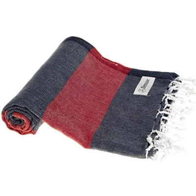 Image of Bersuse 100% Cotton Cayman Turkish Towel Dark Blue/Red