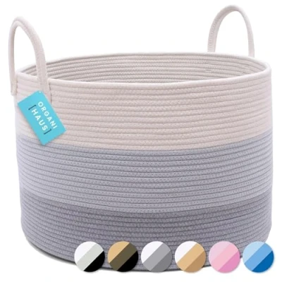 Image of OrganiHaus Grey Large Storage Baskets, Shoe Basket with Handle, Baby Laundry Dog Toy Basket, Woven Storage, Ironing Dirty Clothes Wash (50x33cm)