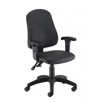 Image of Office Hippo Chair with Height Adjustable Arms, Computer Desk Curved Back, Swivel Backrest, Home Wheels, Max 115kg, 2 Year Wty Black PU