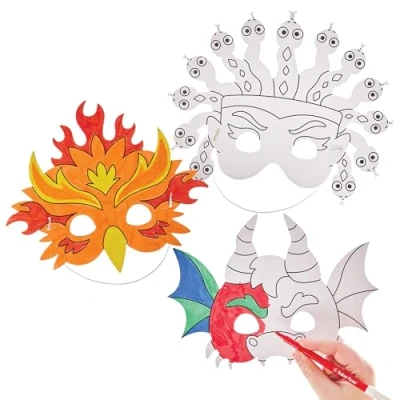 Image of Baker Ross FN079 Mythical Creatures Colour in Masks Pack of 10, Fancy Dress Costume Arts and Crafts