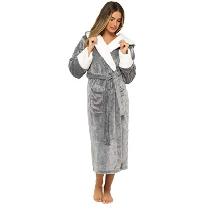 Image of KATE MORGAN Ladies Luxury Soft &amp; Cosy Hooded Dressing Gown (16 18, Dark Grey Shimmer)