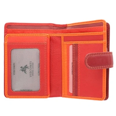 Image of VISCONTI Rainbow Leather Ladies Purse Style RFID Blocking RB51 Red Multi