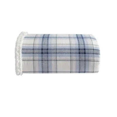 Image of Eddie Bauer Throw Blanket, Cotton Flannel Home Decor, All Season Reversible Sherpa Bedding (Edgewood Plaid Blue, Throw)