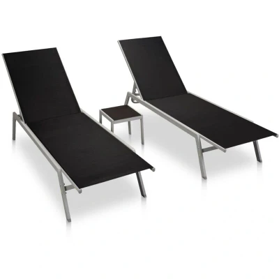 Image of vidaXL Sun Loungers 2 pcs with Table Steel and Textilene Black