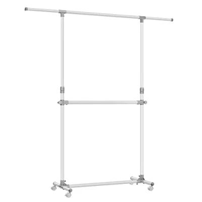 Image of SONGMICS Double Clothes Rail, Clothing Rack with Extendable Top Rail on Wheels, 113 180 cm Height Adjustable Rack, Middle White LLR401W01