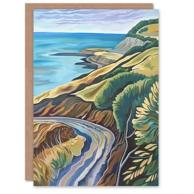 Image of Artery8 Greeting Card Cleveland Way Coastal Yorkshire Moors Painting Blank For Him Or Her Art Birthday