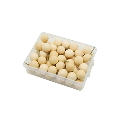 Image of Wood Push Pins,Wooden Round Tacks with Organizing Container for Home Office Craft Projects, Natural Color, 60 pcs
