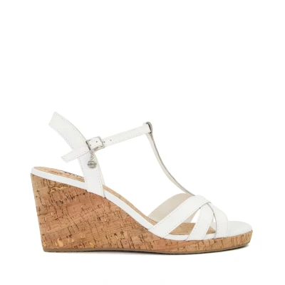 Image of Dune London Womens Ladies KEEP Charm Detail Leather Corkscrew Wedge Sandals White (archived) Size UK 8