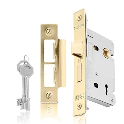 Image of XFORT® 3 Lever Polished Brass Mortice Sashlock 75mm, Door Lock with Key for Internal and External Doors, Latch Mechanism Locking Security, CE Approved Fire Rated Protection.
