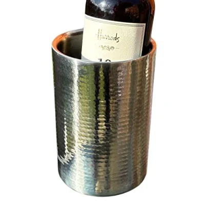 Image of Stainless Steel Wine Cooler Hammered Double Wall Champagne Ice Bottle Bucket 18cm
