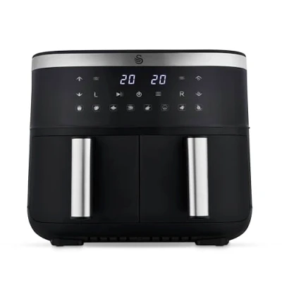 Image of Swan SD10518BLK Dual Basket Digital Air Fryer with Cyclone Technology, 8 Pre Set Cooking Options, Adjustable Temperature, 7.6L, 2850W, Black