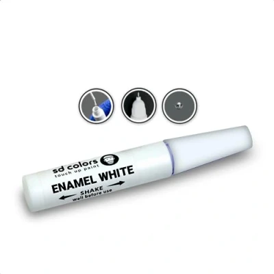 Image of SD COLORS ENAMEL WHITE TOUCH UP PAINT PEN 12ml Quick Drying Compatible with Kitchen Appliances, Bathroom, Shower, Sink, Metal, Radiator, Fridge