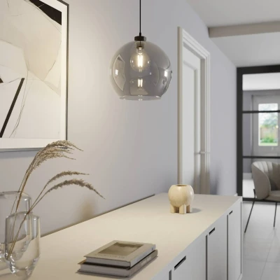 Image of TK Lighting Cubus pendant light, smoke grey, glass, Ø 30 cm, E27