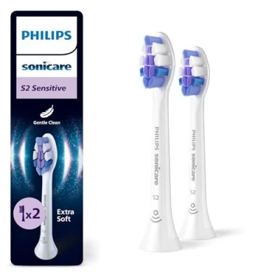 Image of Philips Sonicare S2 Sensitive, Genuine Replacement Toothbrush Heads, White, 2 Pack, HX6052/87