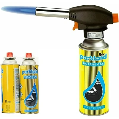 Image of Yorkshire Homeware Blow Torch Butane Gas Canister Flamethrower Weed Burner BBQ Camping Cooking Welding Soldering DIY Tool (Blow Head + 2 Cans)