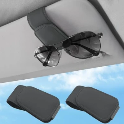 Image of 2 Pcs Sunglasses Holders for Car Visor,Car Magnetic Glasses Holder Leather Clip and Ticket Card Suitable Interior Visor Different Size Eyeglasses. (Gray/2 Packs)